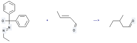 Pentanal, 3-methyl- can be obtained by But-2-enal and Ethylazodiphenylmethanol